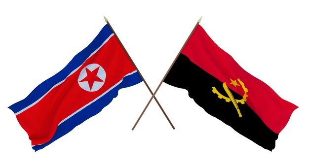 Arrière-plan pour les concepteurs illustrateurs Drapeaux de la fête nationale de l'indépendance Corée du Nord et Angola