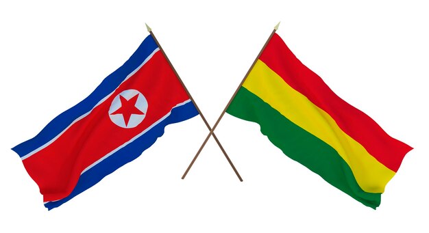 Arrière-plan pour les concepteurs illustrateurs Drapeaux de la fête nationale de l'indépendance Corée du Nord et Bolivie