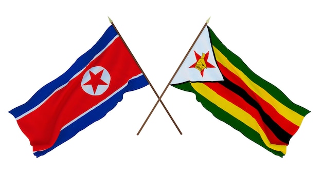 Arrière-plan pour les concepteurs illustrateurs Drapeaux de la fête nationale de l'indépendance Corée du Nord et Zimbabwe