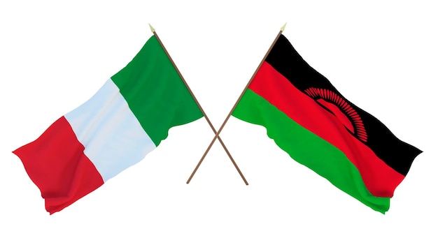 Arrière-plan pour les concepteurs illustrateurs Drapeaux de la fête nationale de l'indépendance de l'Italie et du Malawi