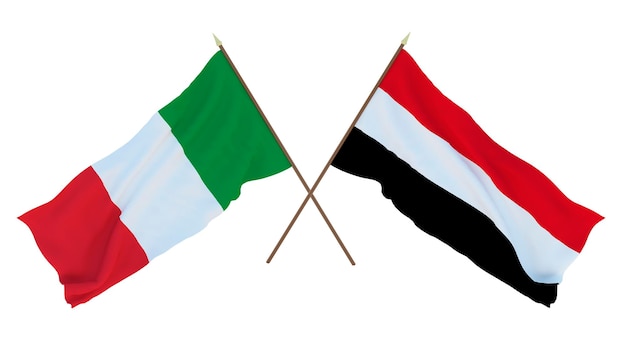 Arrière-plan pour les concepteurs illustrateurs Drapeaux de la fête nationale de l'indépendance Italie et Yémen