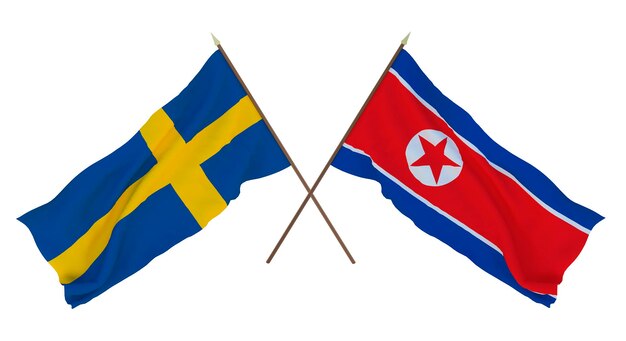 Arrière-plan pour les concepteurs illustrateurs Drapeaux de la fête nationale de l'indépendance Suède et Corée du Nord