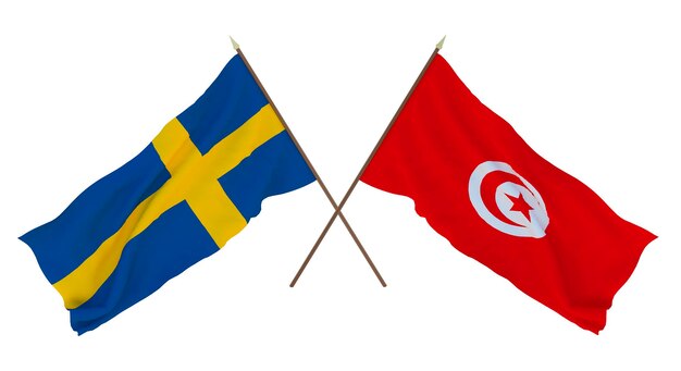 Arrière-plan pour les concepteurs illustrateurs Drapeaux de la fête nationale de l'indépendance Suède et Tunisie