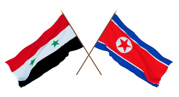 Arrière-plan pour les concepteurs illustrateurs Drapeaux de la fête nationale de l'indépendance Syrie et Corée du Nord