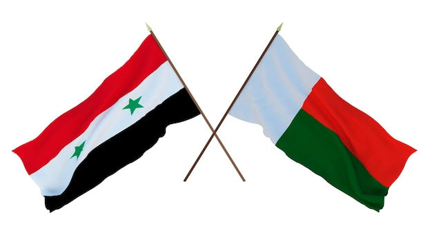 Arrière-plan pour les concepteurs illustrateurs Drapeaux de la fête nationale de l'indépendance de la Syrie et de Madagascar