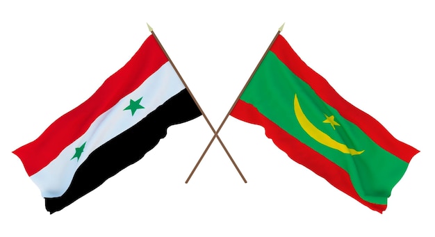 Arrière-plan pour les concepteurs illustrateurs Drapeaux de la fête nationale de l'indépendance Syrie et Mauritanie
