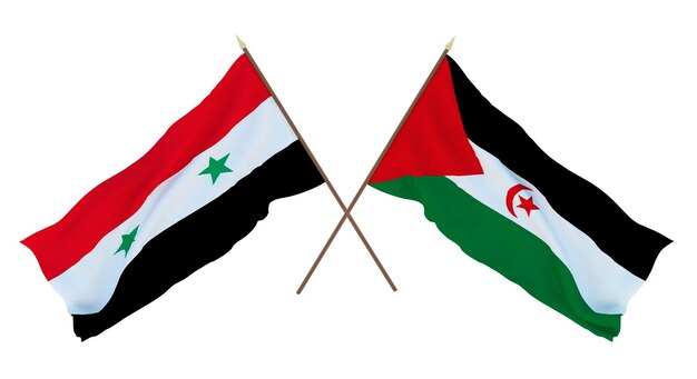 Arrière-plan pour les concepteurs illustrateurs Drapeaux de la fête nationale de l'indépendance Syrie et Sahara occidental