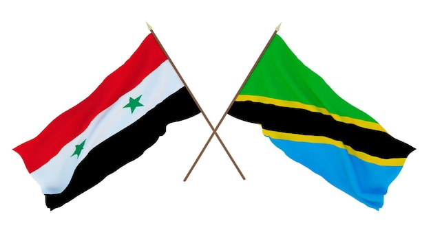 Arrière-plan pour les concepteurs illustrateurs Drapeaux de la fête nationale de l'indépendance de la Syrie et de la Tanzanie