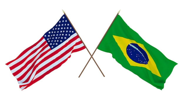 Arrière-plan pour les concepteurs illustrateurs Drapeaux de la fête nationale de l'indépendance des États-Unis d'Amérique États-Unis et Brésil