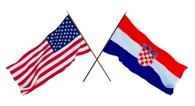 Arrière-plan pour les concepteurs illustrateurs Drapeaux de la fête nationale de l'indépendance des États-Unis d'Amérique États-Unis et Croatie