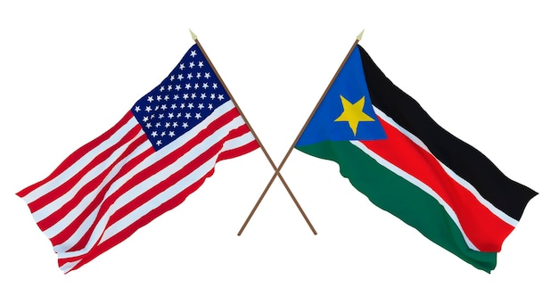 Arrière-plan pour les concepteurs illustrateurs Drapeaux de la fête nationale de l'indépendance des États-Unis d'Amérique États-Unis et Soudan du Sud