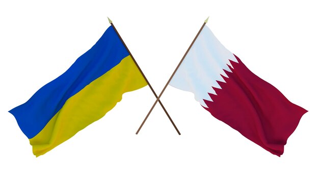 Arrière-plan pour les concepteurs illustrateurs Drapeaux de la fête nationale de l'indépendance de l'Ukraine et du Qatar