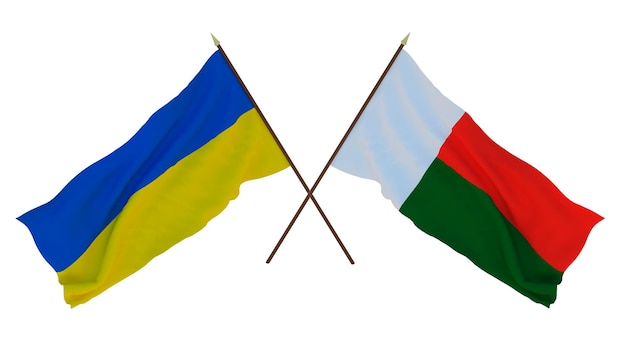 Arrière-plan pour les concepteurs illustrateurs Drapeaux de la fête nationale de l'indépendance de l'Ukraine et de Madagascar