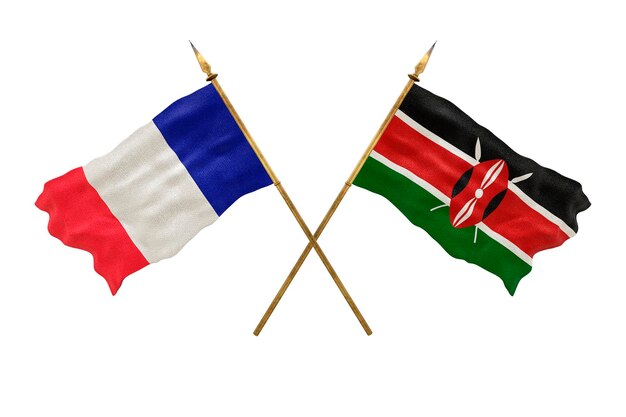 Photo arrière-plan pour les concepteurs modèle 3d de la fête nationale drapeaux nationaux de la république populaire de france et du kenya
