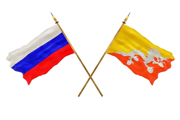 Arrière-plan pour les concepteurs Modèle 3D de la fête nationale Drapeaux nationaux de la Russie et du Bhoutan