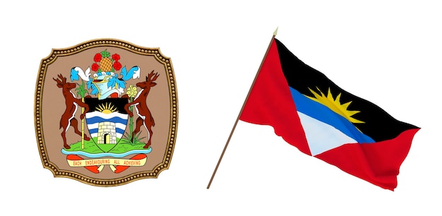 Arrière-plan pour les éditeurs et les concepteurs Illustration 3D de la fête nationale Drapeau et armoiries d'Antigua-et-Barbuda