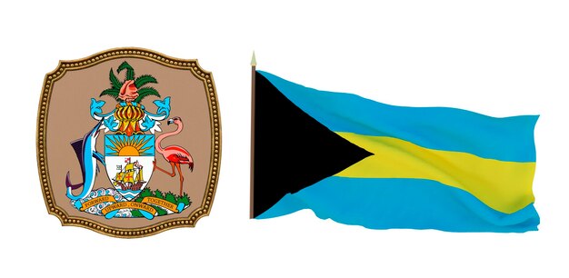 Arrière-plan pour les éditeurs et les concepteurs Illustration 3D de la fête nationale Drapeau et armoiries des Bahamas