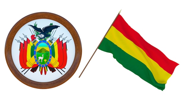 Arrière-plan pour les éditeurs et les concepteurs Illustration 3D de la fête nationale Drapeau et armoiries de la Bolivie