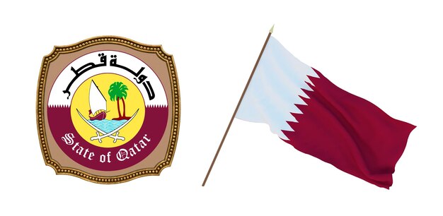 Arrière-plan pour les éditeurs et les concepteurs Illustration 3D de la fête nationale Drapeau et armoiries du Qatar