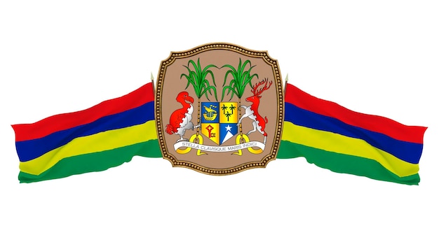 Arrière-plan pour les éditeurs et les concepteurs Illustration 3D de la fête nationale Drapeau et armoiries de l'île Maurice