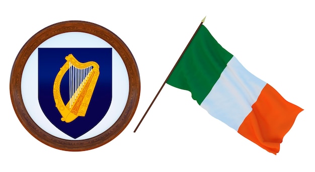 Arrière-plan pour les éditeurs et les concepteurs Illustration 3D de la fête nationale Drapeau et armoiries de l'Irlande