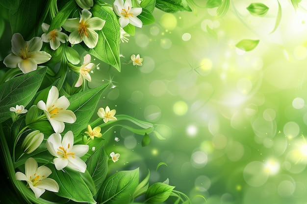 Arrière-plan de printemps avec des fleurs blanches parmi les feuilles