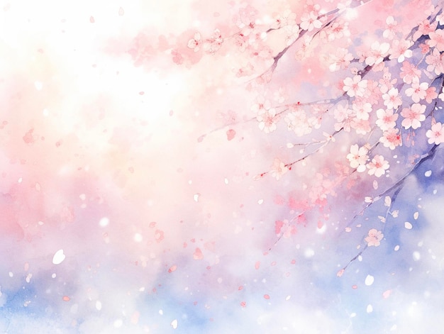 Arrière-plan de printemps en fleurs de cerisier Peinture à l'aquarelle numérique style d'animation japonaise AIGenerate