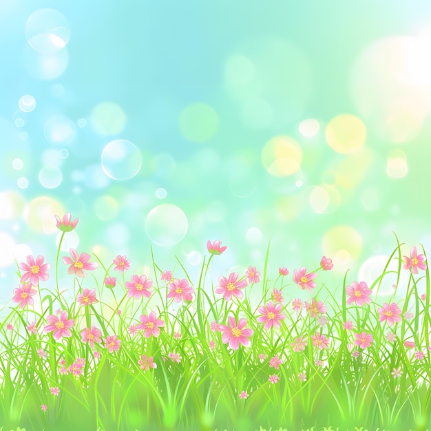 Photo arrière-plan de printemps avec des fleurs et un fichier vectoriel eps 10 bokeh inclus