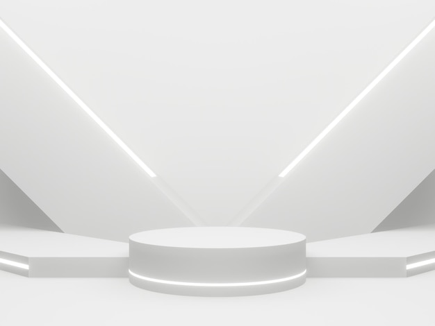 Arrière-plan de produit SciFi 3D blanc avec des néons blancs