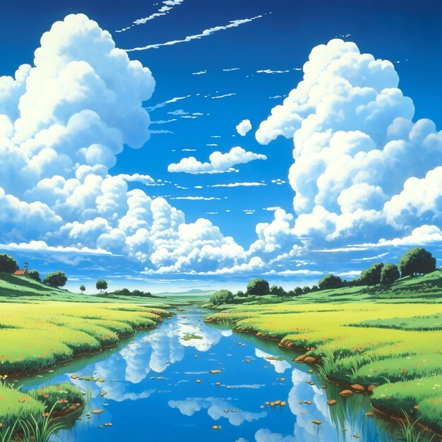 arrière-plan qui émule le style Ghibli Studio