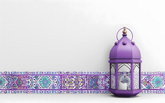 Arrière-plan Ramadan Kareem avec des lanternes violettes rendu en 3D