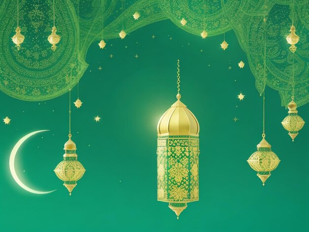 Photo arrière-plan de ramadan kareem avec mosquée et générateur de lune ai