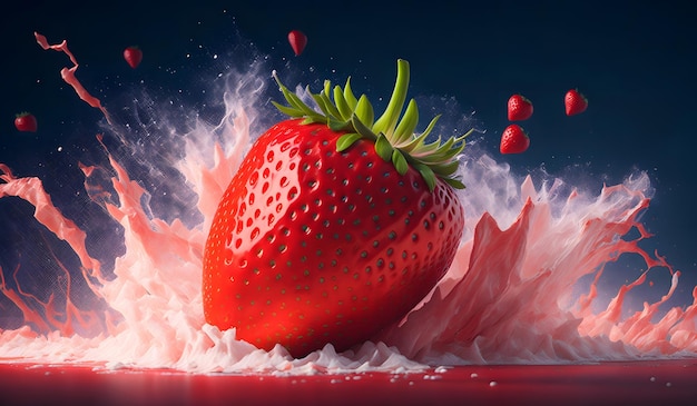 Arrière-plan réaliste de l'explosion de la fraise Generative AI