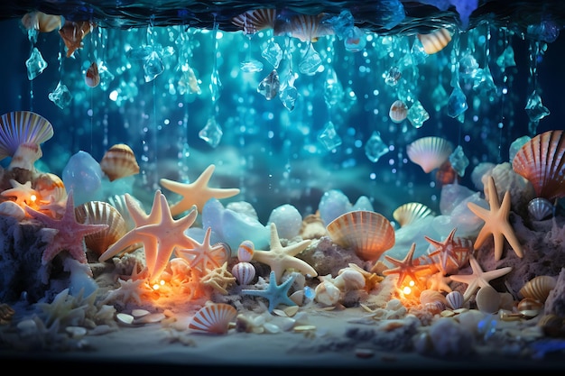 Arrière-plan des récifs coralliens sous-marins Arrière-plan des coquillages étoiles de mer Trésor C pour le flux de créateur de contenu