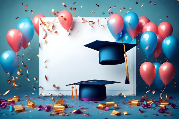 Arrière-plan de la remise des diplômes célébrations universités cérémonie de remise de diplômes ballons et confettis de joie