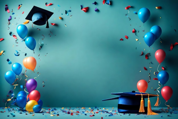 Photo arrière-plan de la remise des diplômes célébrations universités cérémonie de remise de diplômes ballons et confettis de joie