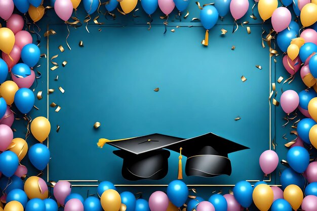 Photo arrière-plan de la remise des diplômes célébrations universités cérémonie de remise de diplômes ballons et confettis de joie
