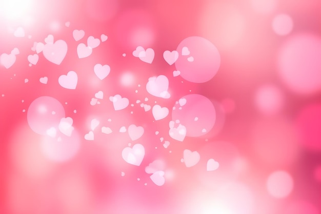 Arrière-plan rose avec bokeh en forme de cœur lumières floues roses blanches papier peint jour de la Saint-Valentin