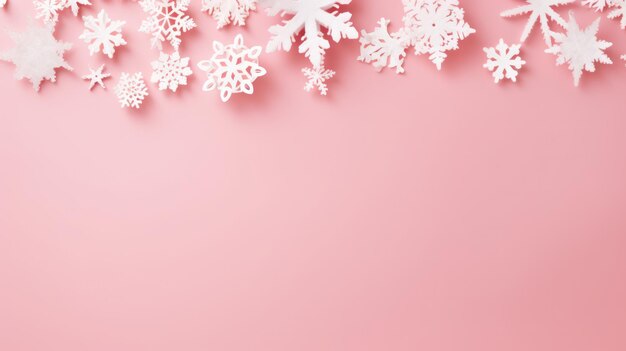 Arrière-plan rose pastel avec des flocons de neige