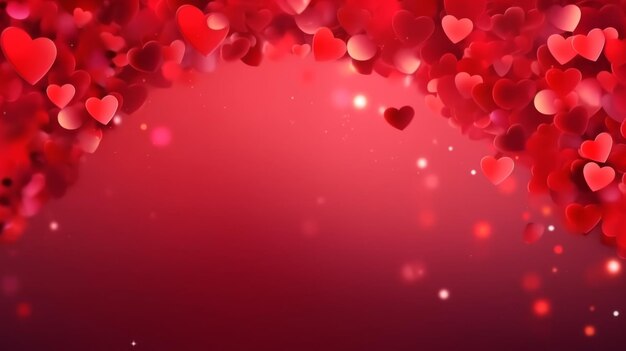 Arrière-plan rose ou rouge avec des cœurs et des lumières bokeh arrière-plan romantique avec une place pour le texte