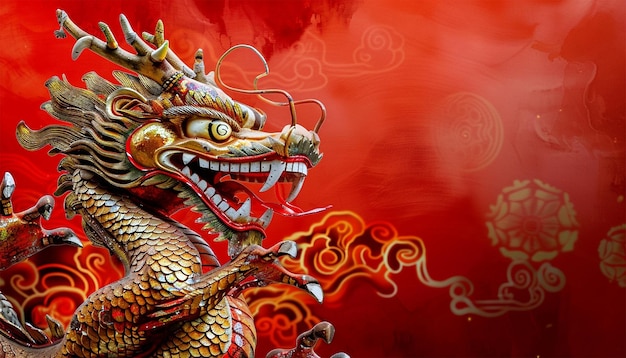 Arrière-plan rouge du dragon chinois Nouvel An chinois Année nouvelle du dragon 2024 Année nouvelle lunaire