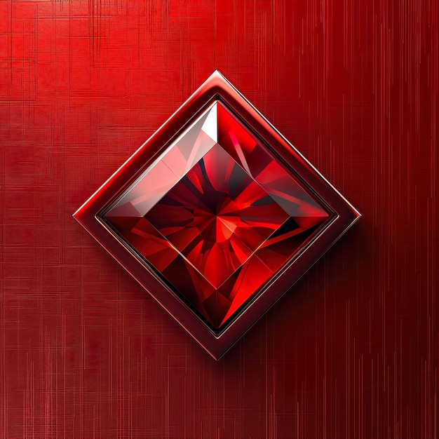 Arrière-plan rouge insigne en diamant rouge au milieu de l'image texture métallique angle de vue plat