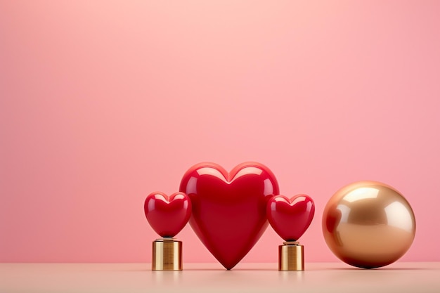Arrière-plan de la Saint-Valentin avec un cœur rouge et des boules dorées 3D Render