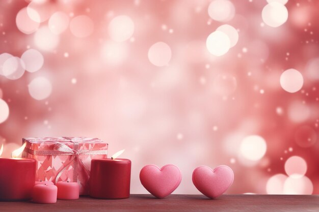 Arrière-plan de la Saint-Valentin avec des cœurs et des bougies sur fond bokeh