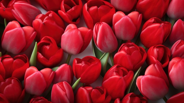 Arrière-plan de la Saint-Valentin avec des cœurs et des tulipes rouges