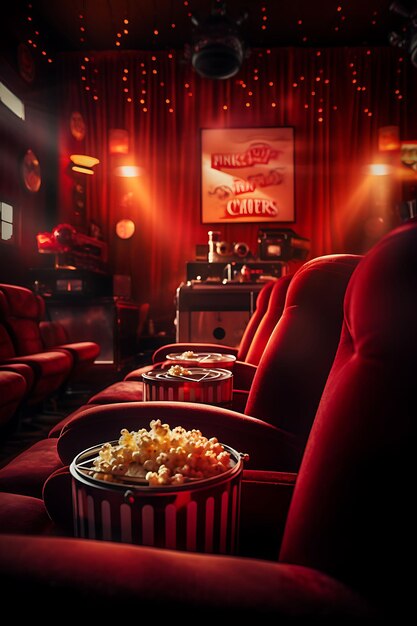 Arrière-plan de la salle de cinéma Tapis rouge Thème de couleur Affiches de films Film pour le contenu Créateur de flux