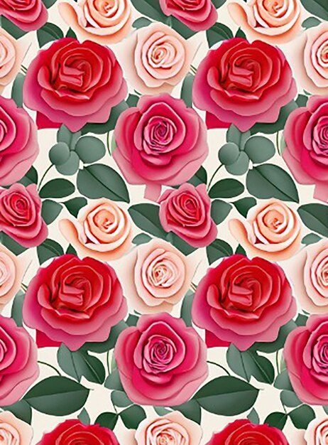 Arrière-plan sans couture avec un bouquet de roses élégantes et parfumées de différentes couleurs, dont le rose romantique classique et la pêche délicate