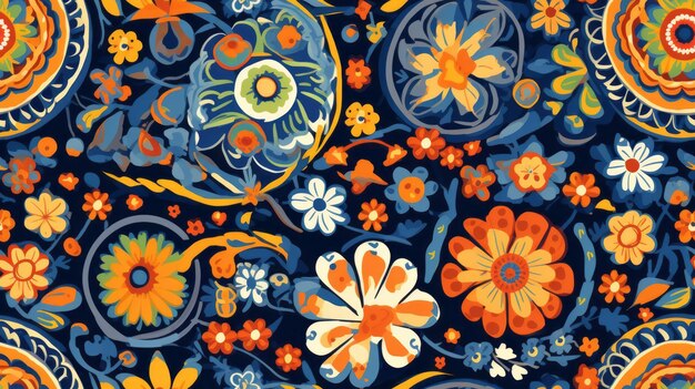 Photo arrière-plan sans couture influencé par les dessins colorés des textiles traditionnels mexicains