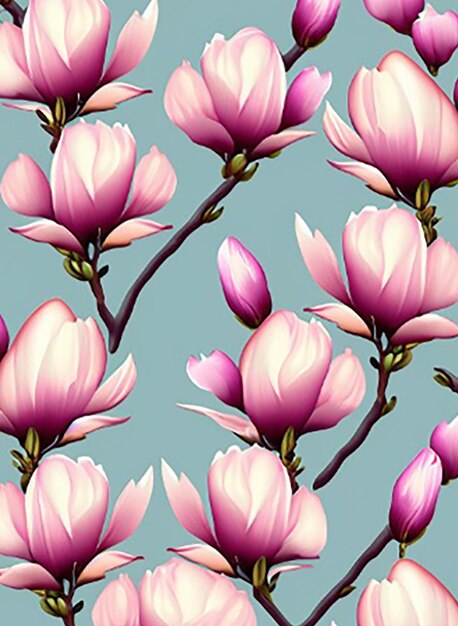 Arrière-plan sans couture avec un motif délicat de fleurs de magnolia en fleurs dans des nuances pastel douces sur un fond serein