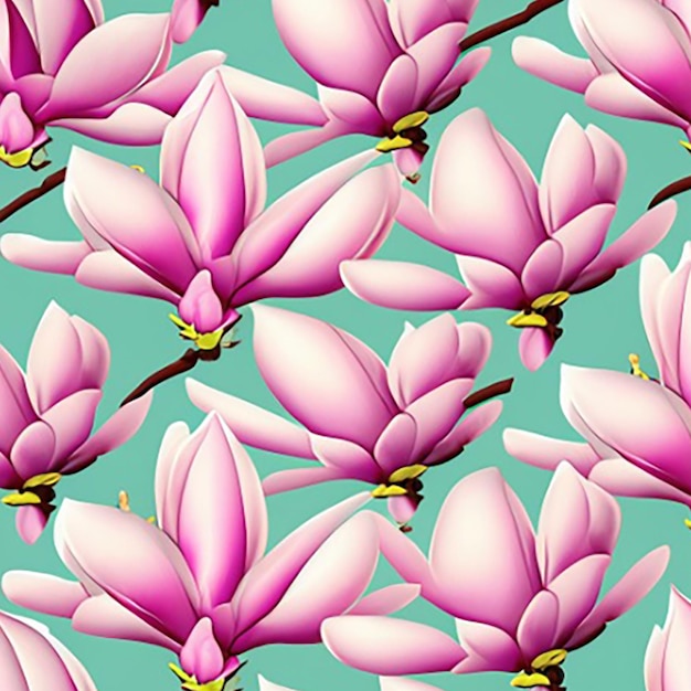 Arrière-plan sans couture avec un motif délicat de fleurs de magnolia en fleurs dans des nuances pastel douces sur un fond serein